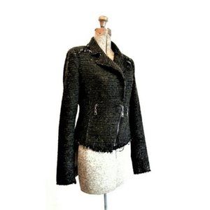 SET raw edge tweed biker jacket asymmetrical zipper Y2K